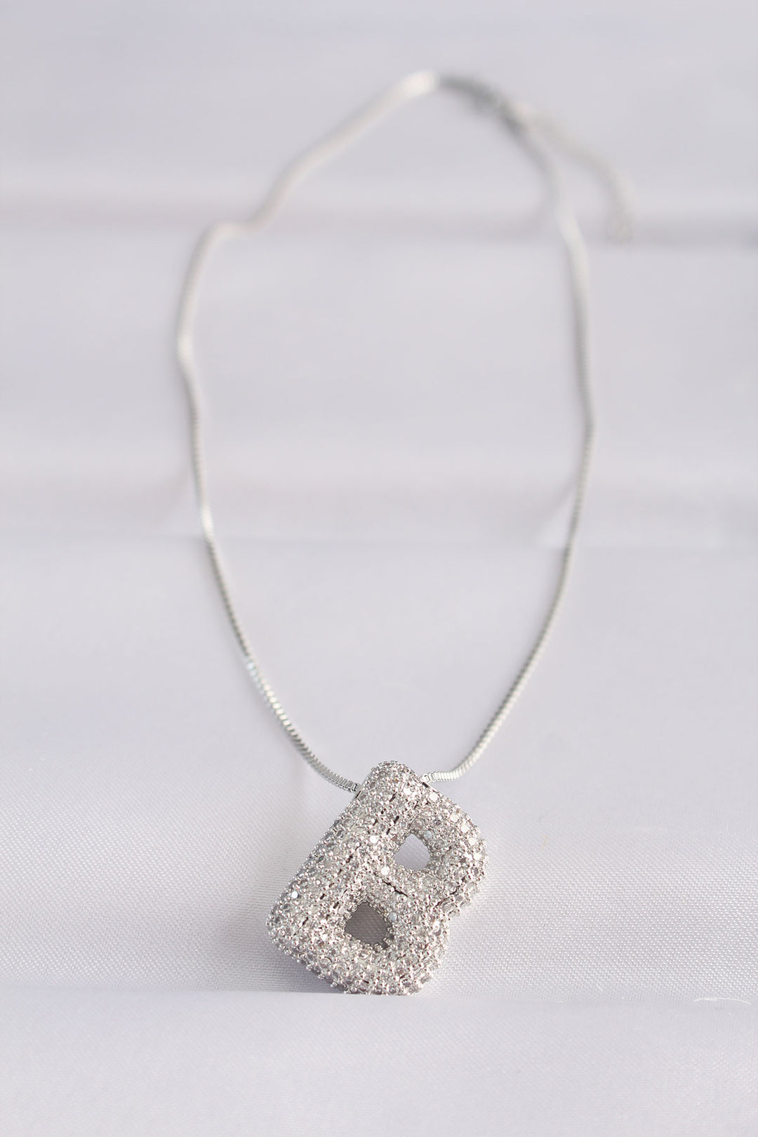 EBJ 316L Steel Chain with Zircon Stone B Letter Silver Color Bubble Necklace - Bloomington