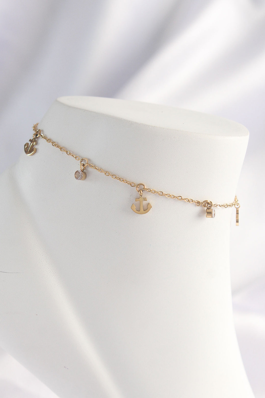 EBJ 316L Stainless Steel Gold Color Zircon Stone Minimal Anchor Designed Anklet - Piteşti