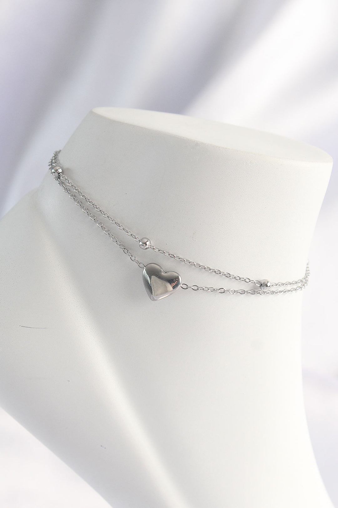 EBJ 316L Stainless Steel Silver Color Heart Design 2-Piece Anklet - Palm Coast