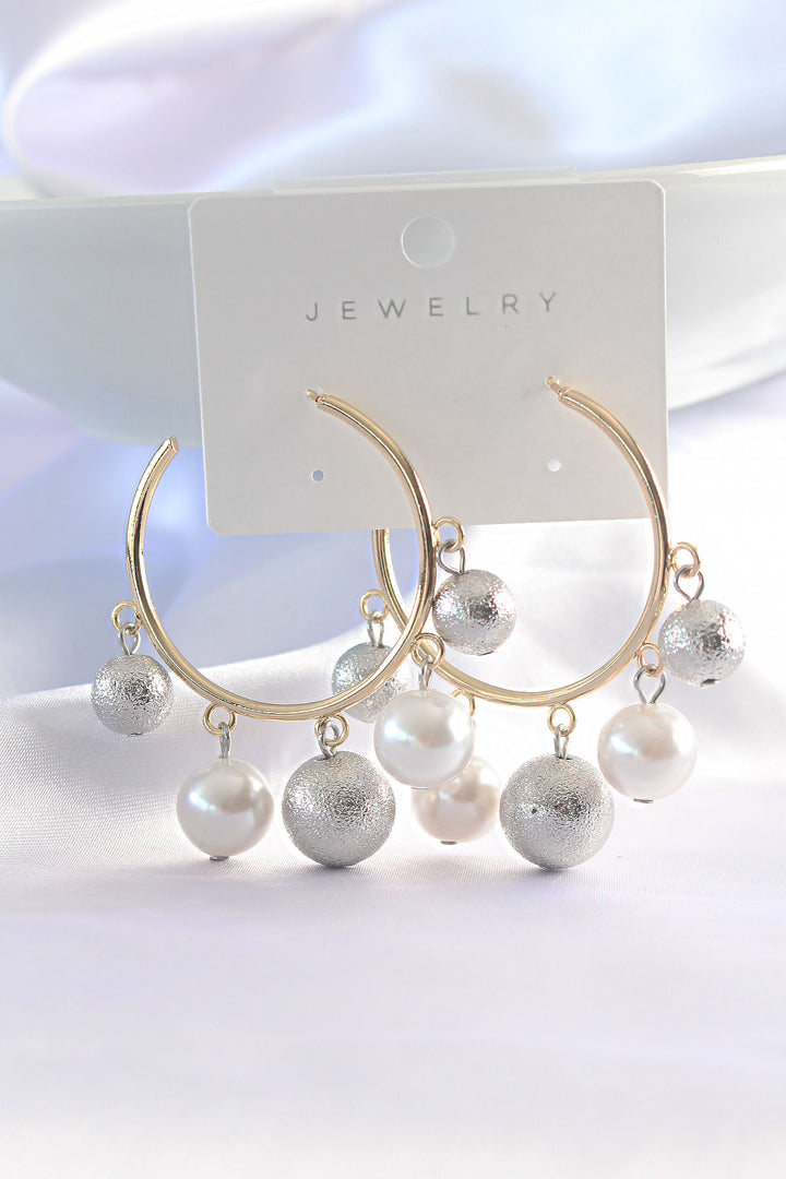 EBJ Rice Silver Color Bead Model Gold Color Hoop Earring - Waldorf
