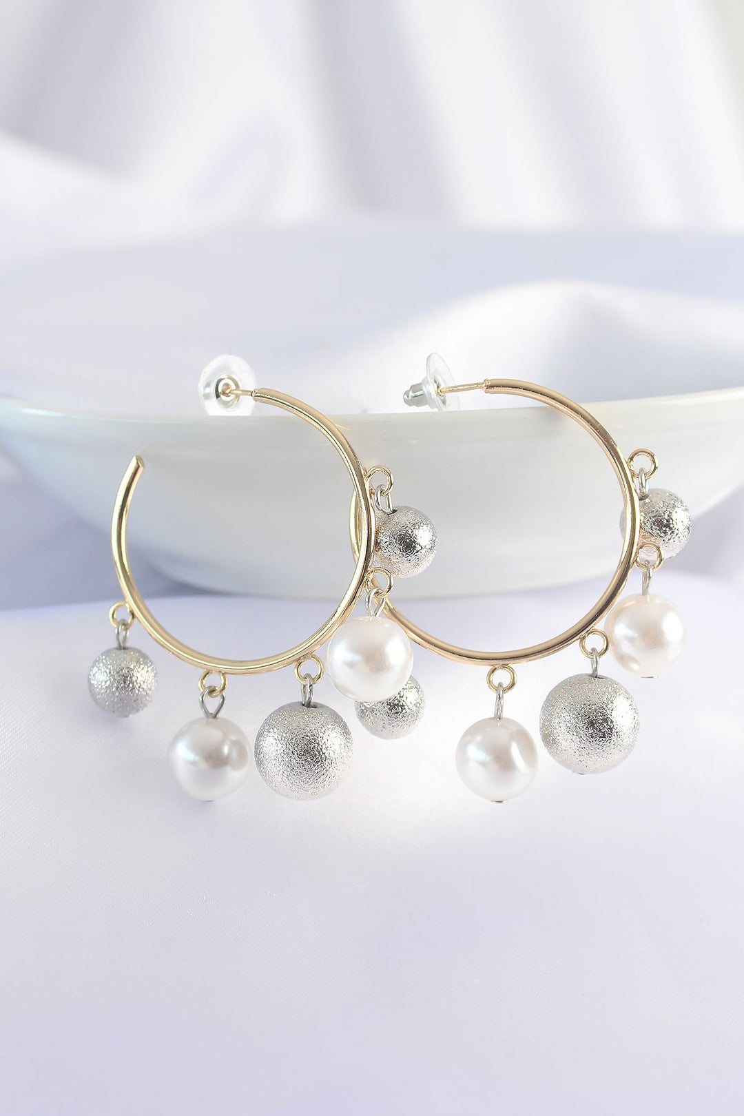 EBJ Rice Silver Color Bead Model Gold Color Hoop Earring - Waldorf