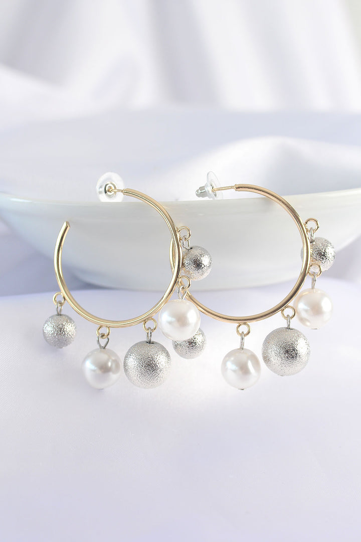 EBJ Rice Silver Color Bead Model Gold Color Hoop Earring - Waldorf