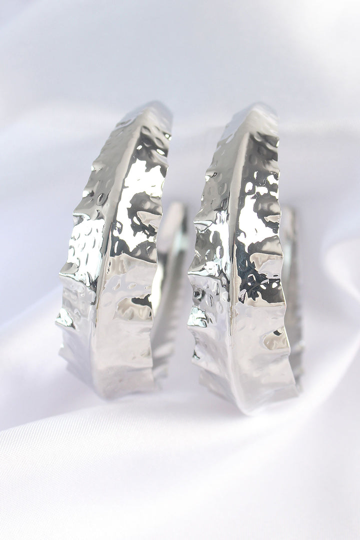EBJ Silver Color Rice Leaf Patterned Hoop Earrings - Kilmarnock