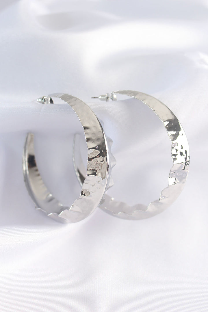 EBJ Silver Color Rice Leaf Patterned Hoop Earrings - Kilmarnock