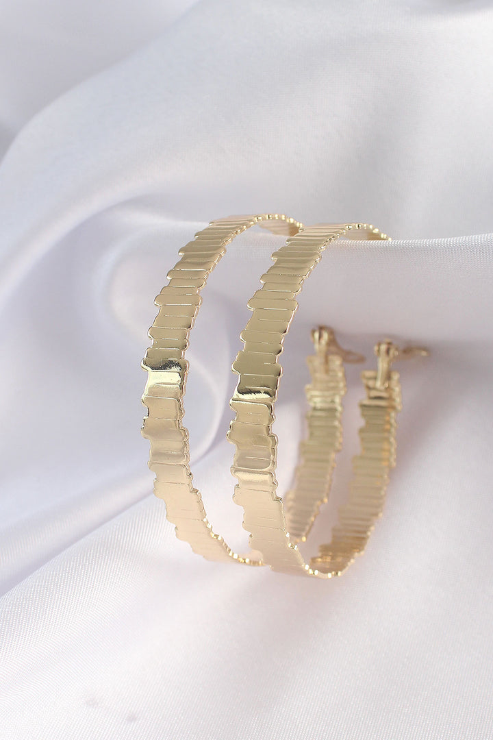EBJ Gold Color Rice Grain Textured Hoop Earrings - Bisceglie