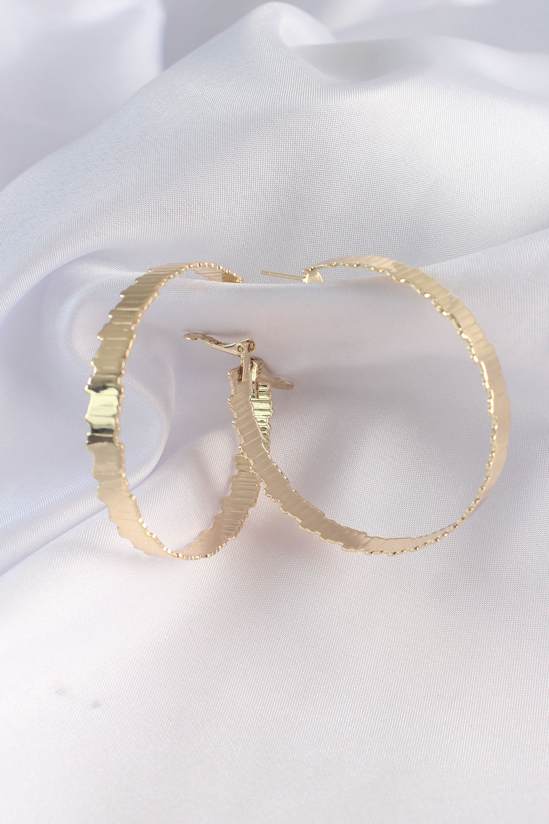 EBJ Gold Color Rice Grain Textured Hoop Earrings - Bisceglie