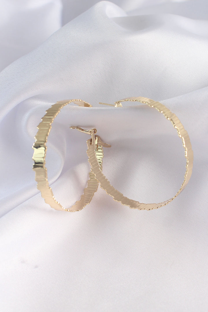 EBJ Gold Color Rice Grain Textured Hoop Earrings - Bisceglie