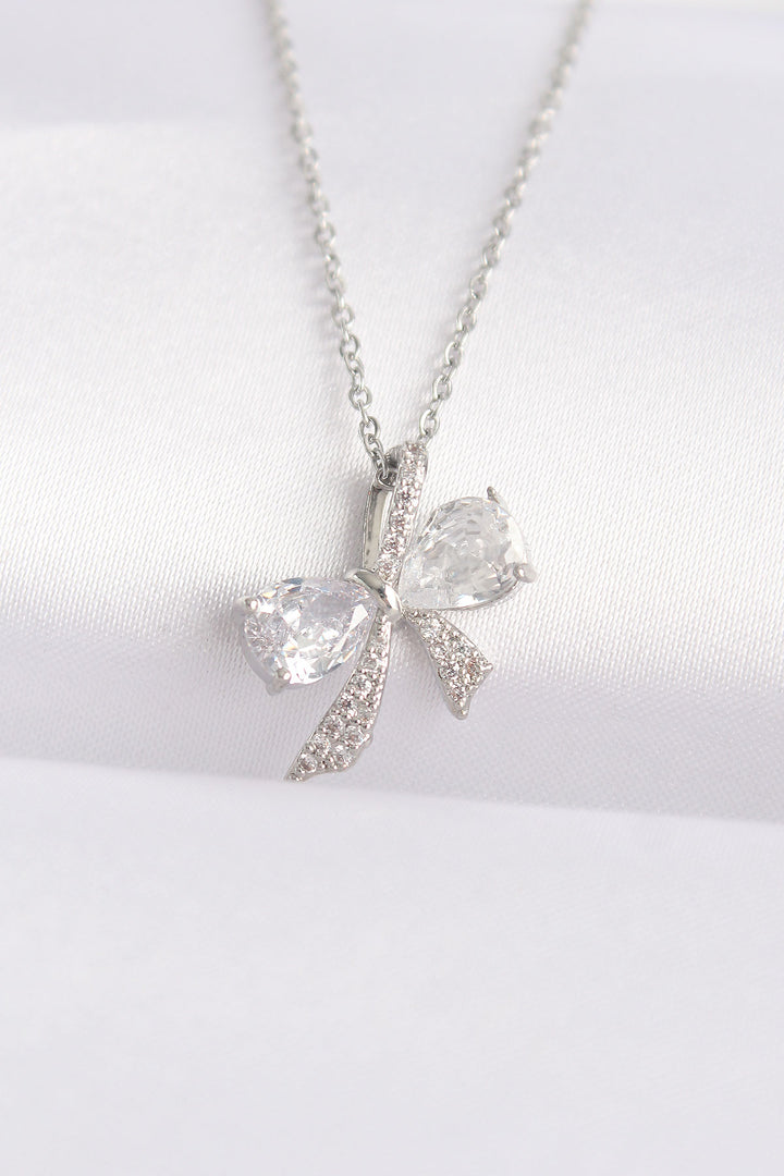 EBJ 316L Stainless Steel Chain Silver Color Zircon Stone Bow Necklace - Ponferrada