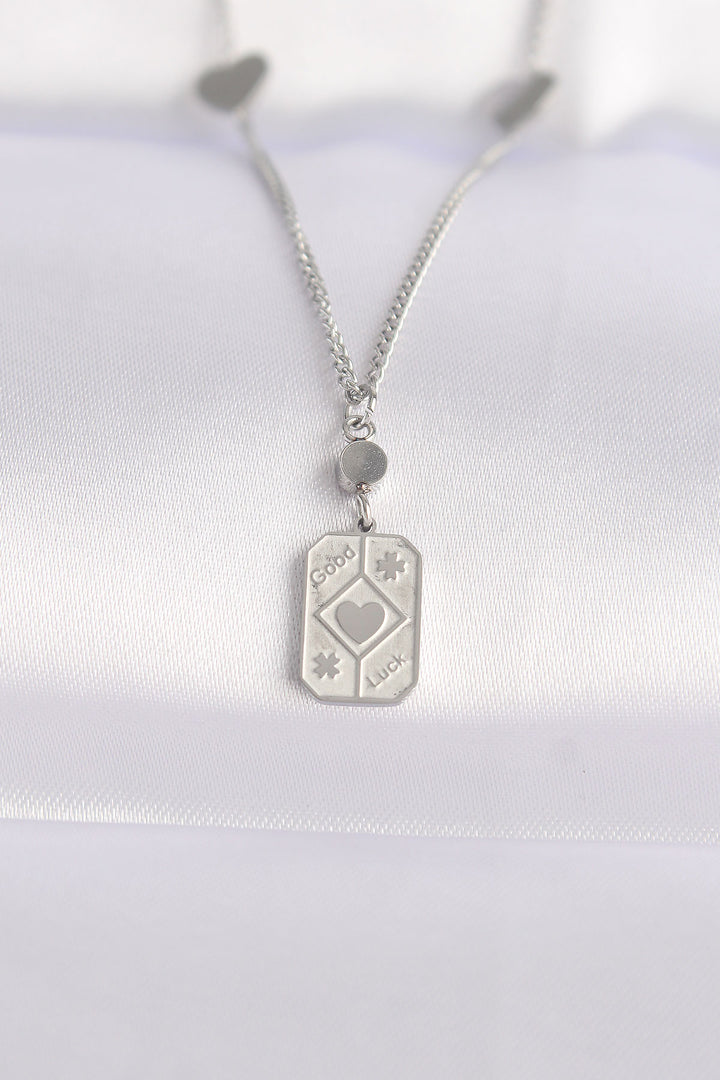 EBJ 316L Stainless Steel Chain Silver Color Heart Detail Good Luck Written Necklace - Pärnu