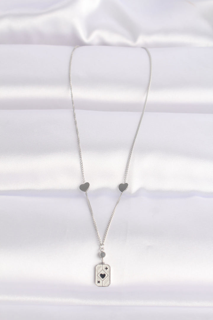 EBJ 316L Stainless Steel Chain Silver Color Heart Detail Good Luck Written Necklace - Pärnu