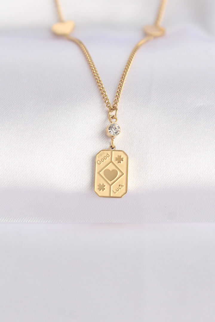 EBJ 316L Steel Chain Gold Color Heart Detail Good Luck Written Necklace - Worcester