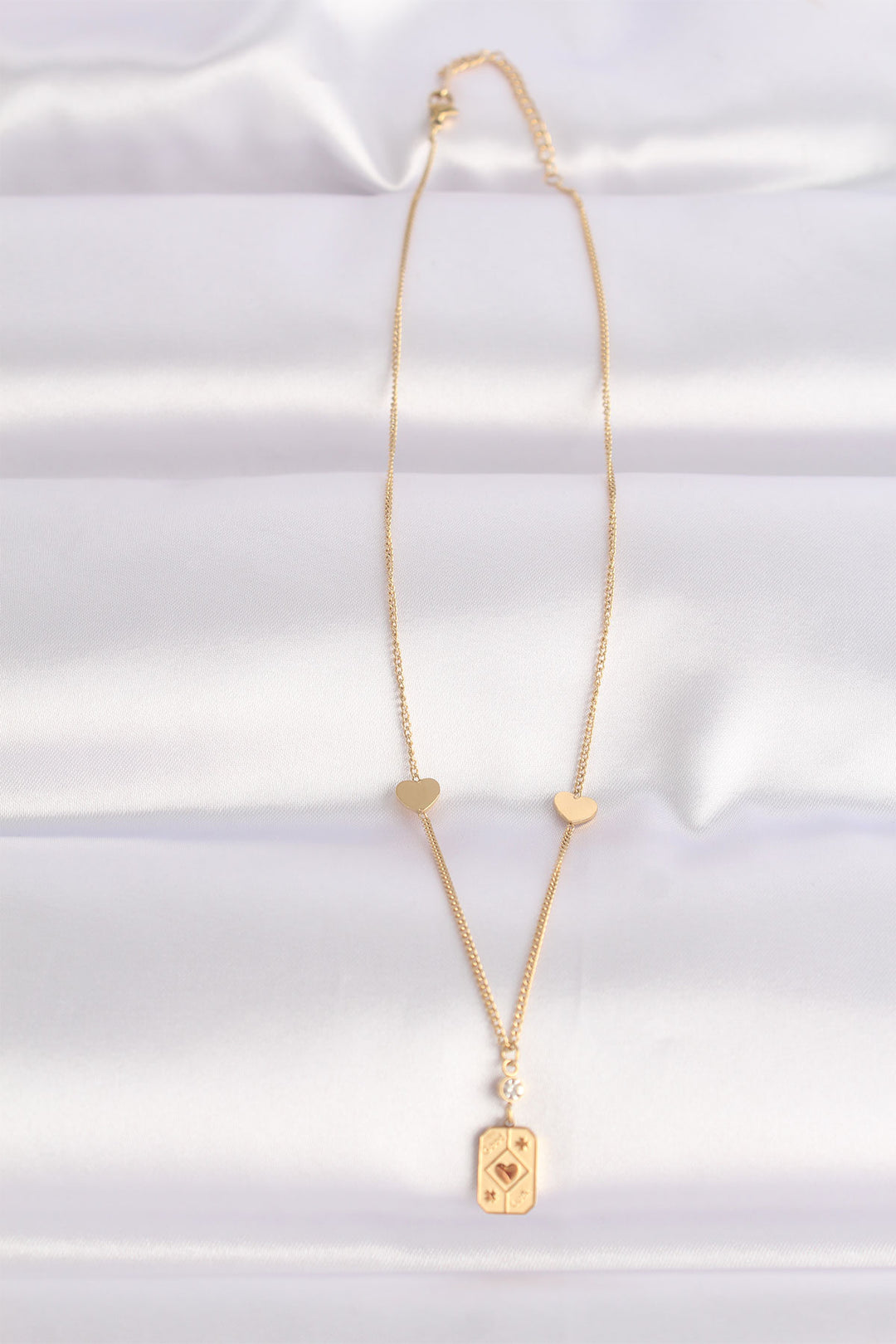 EBJ 316L Steel Chain Gold Color Heart Detail Good Luck Written Necklace - Worcester