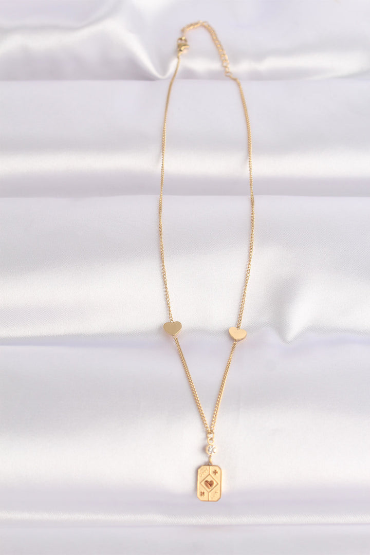 EBJ 316L Steel Chain Gold Color Heart Detail Good Luck Written Necklace - Worcester