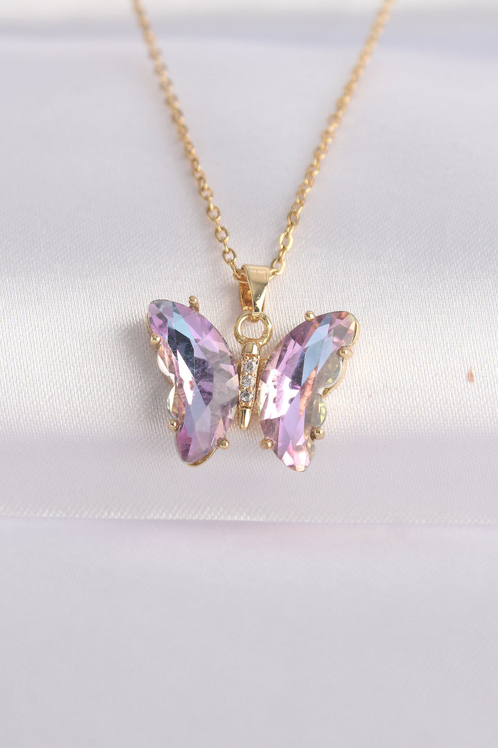 EBJ 316L Steel Chain Gold Color Chain Purple Butterfly Model Colorful Zircon Stone Necklace - Don Benito
