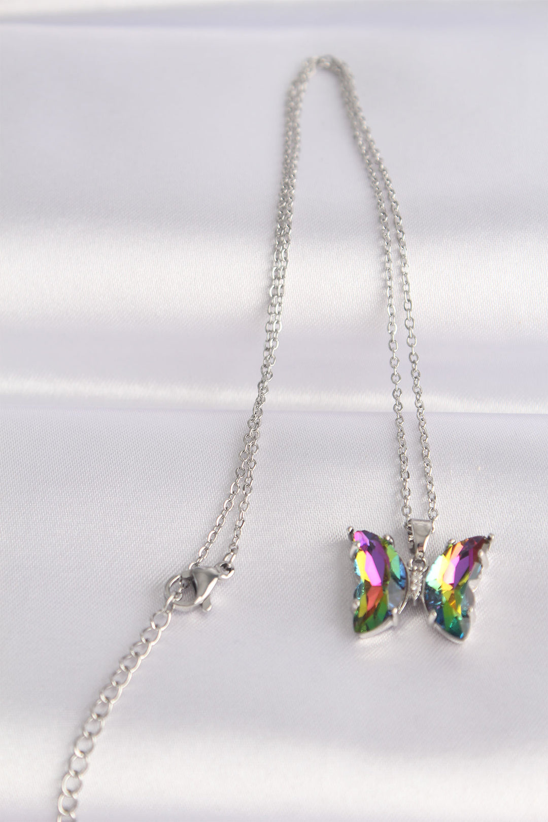 EBJ 316L Stainless Steel Chain Silver Color Chain Green Butterfly Model Colorful Zircon Stone Necklace - Marysville