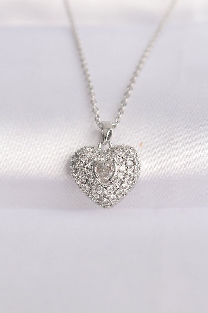EBJ 316L Stainless Steel Chain Silver Color Zircon Stone Heart Necklace - Villena