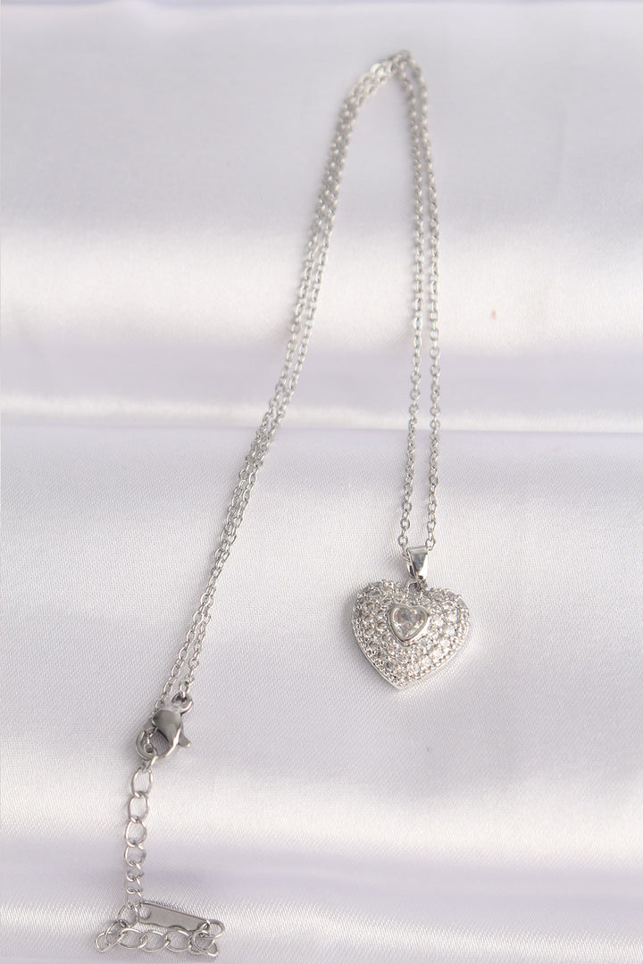 EBJ 316L Stainless Steel Chain Silver Color Zircon Stone Heart Necklace - Villena