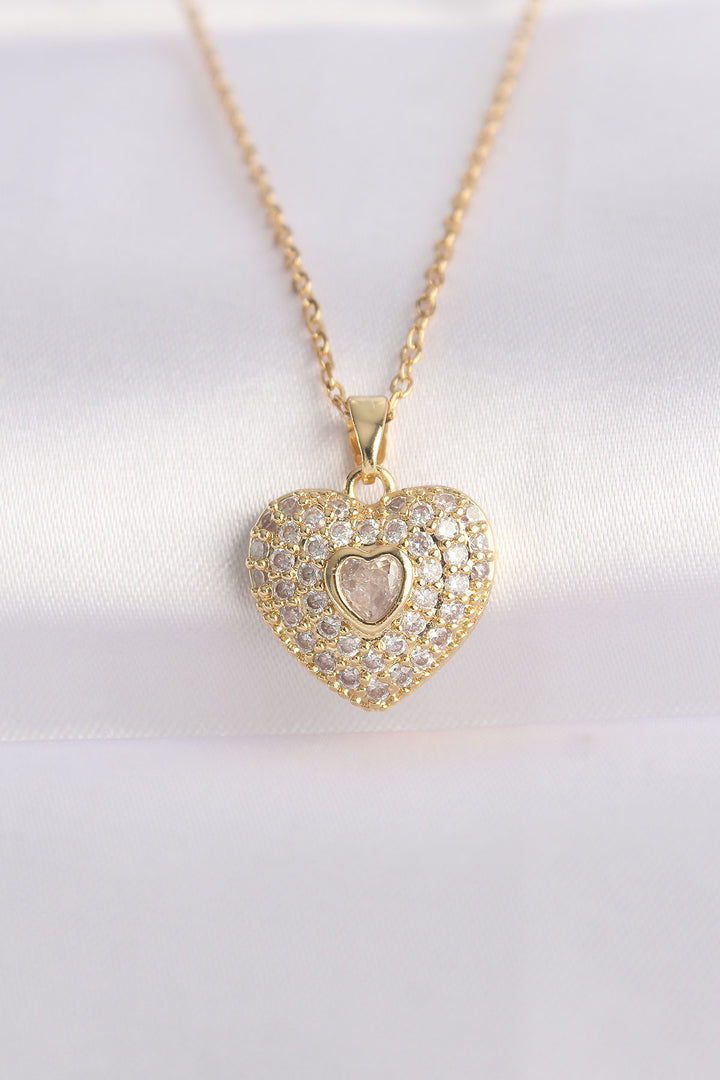 EBJ 316L Stainless Steel Chain Gold Color Zircon Stone Heart Necklace - Apple Valley