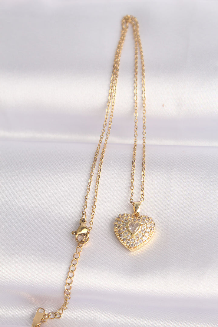 EBJ 316L Stainless Steel Chain Gold Color Zircon Stone Heart Necklace - Apple Valley