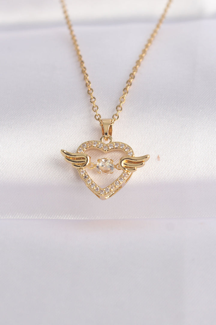 EBJ 316L Steel Chain Gold Color Winged Heart Necklace with Zircon Stone - Maple Ridge