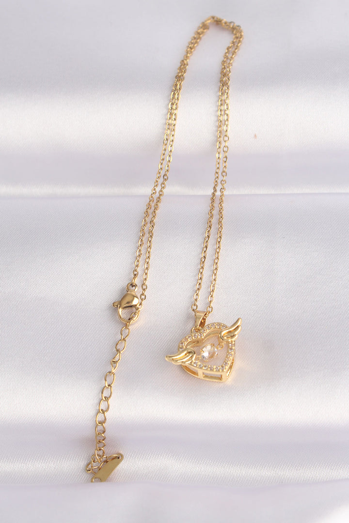 EBJ 316L Steel Chain Gold Color Winged Heart Necklace with Zircon Stone - Maple Ridge