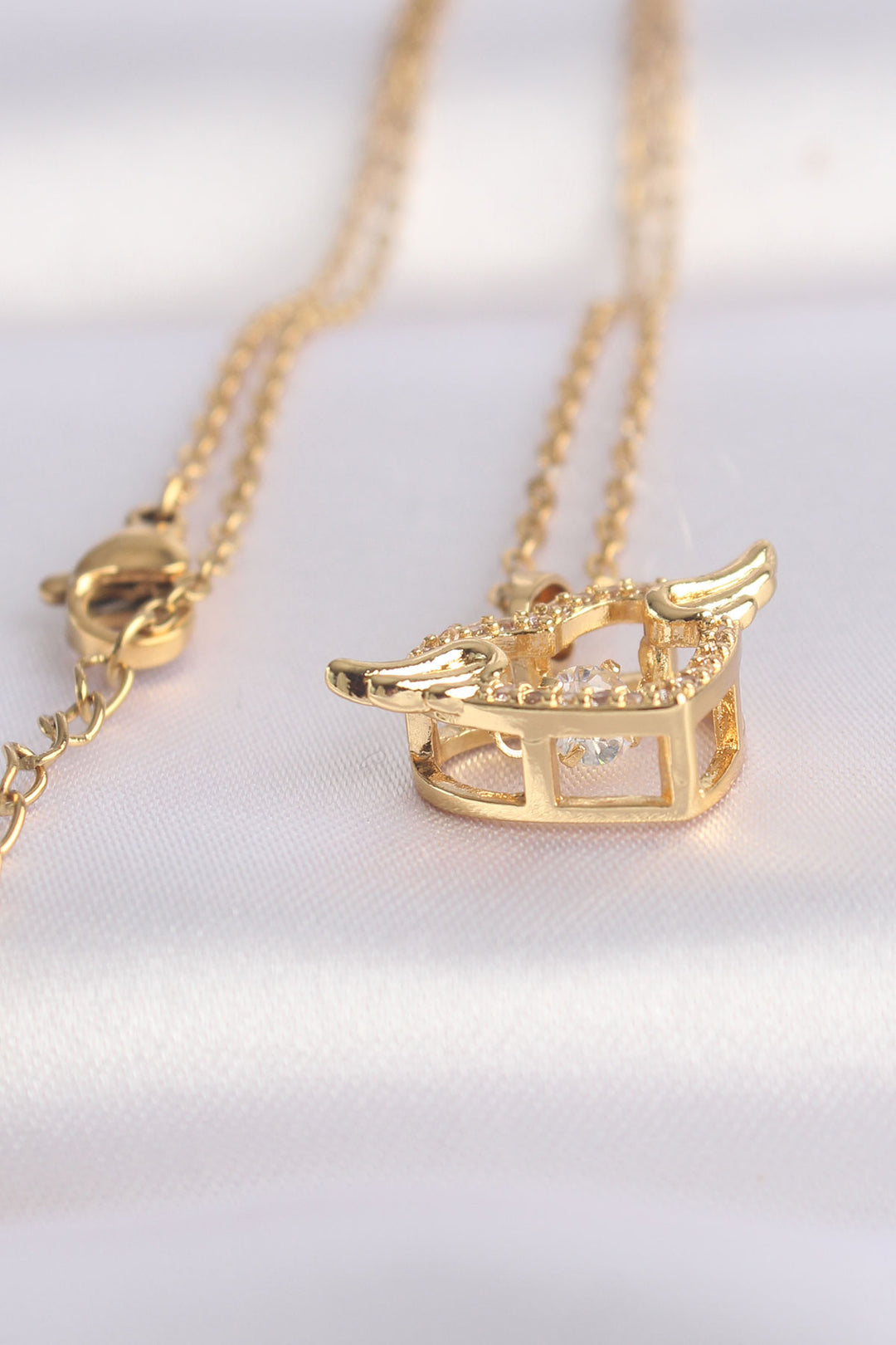 EBJ 316L Steel Chain Gold Color Winged Heart Necklace with Zircon Stone - Maple Ridge