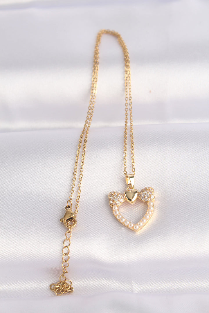 EBJ 316L Steel Chain Gold Color Pearl Stone Detail Zircon Stone Heart Necklace - Zográfos
