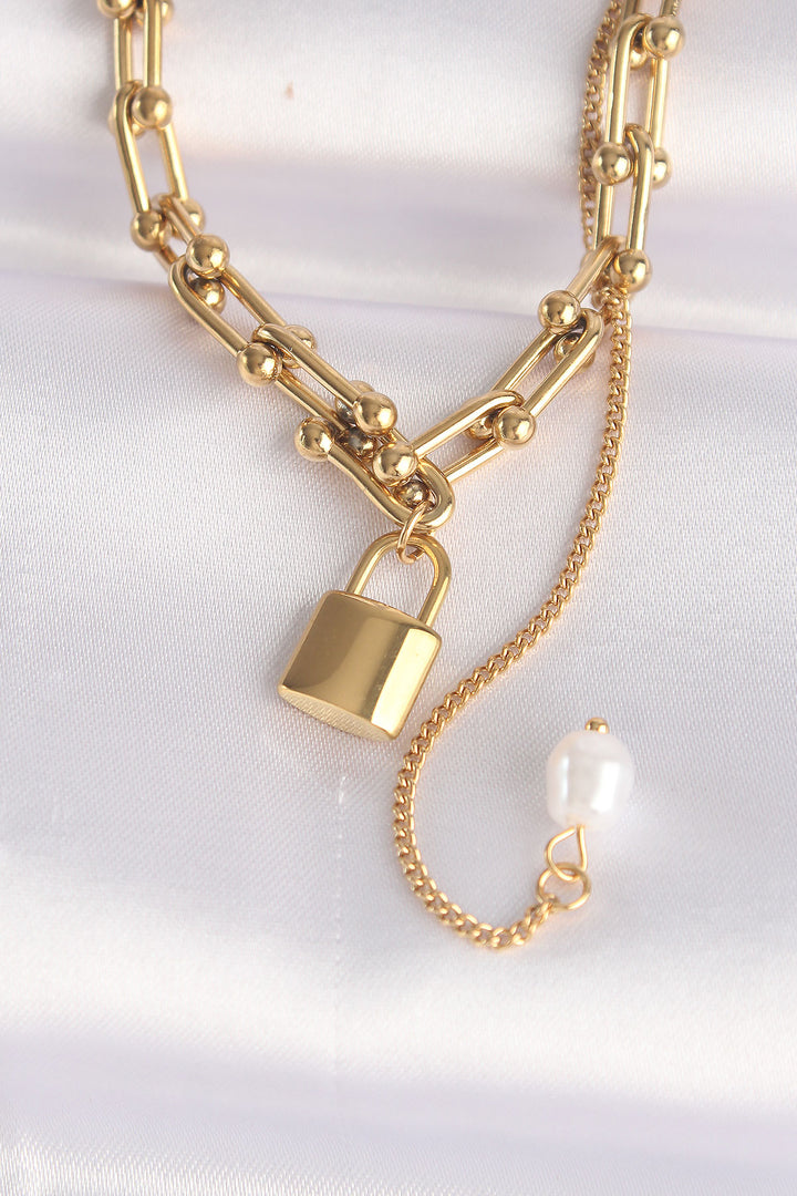 EBJ 316L Steel Chain Gold Color Tiffany Chain Love Lock Necklace - Houghton le Spring