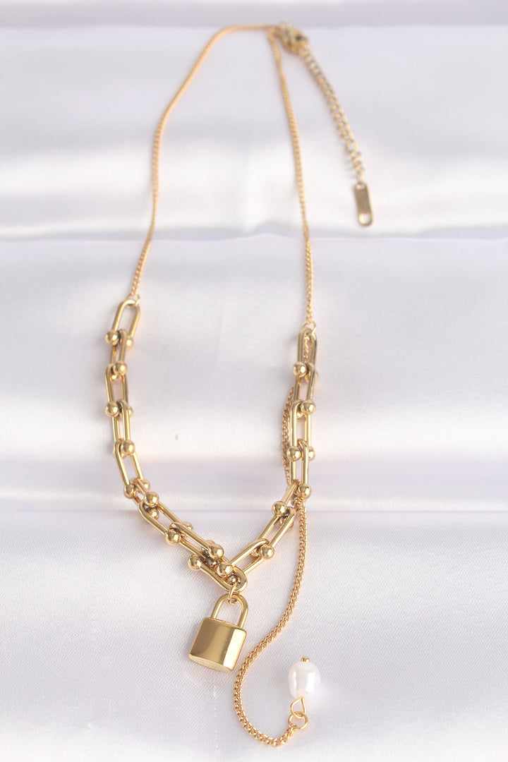 EBJ 316L Steel Chain Gold Color Tiffany Chain Love Lock Necklace - Houghton le Spring