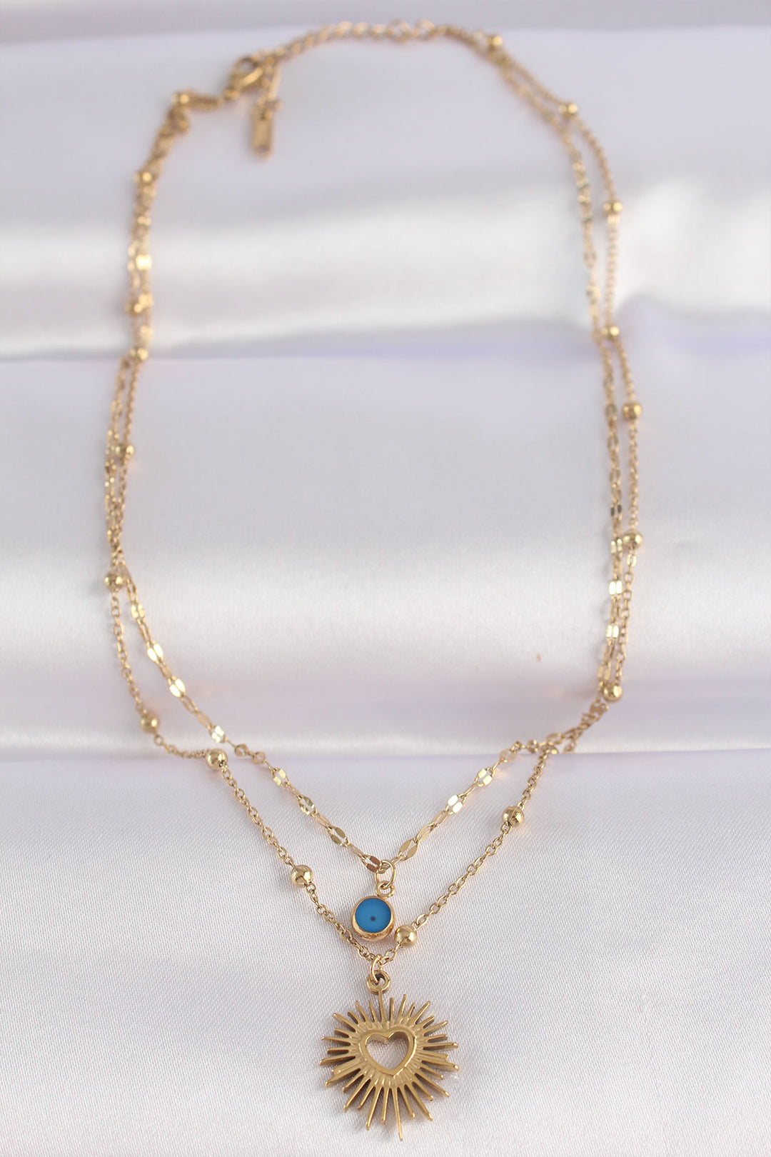 EBJ 316L Steel Chain Gold Color Evil Eye Detail Heart Sun Necklace - Annemasse