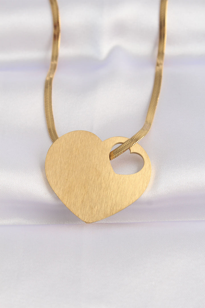 EBJ 316L Stainless Steel Italian Chain Gold Color Flat Plate Heart Necklace - Brunswick