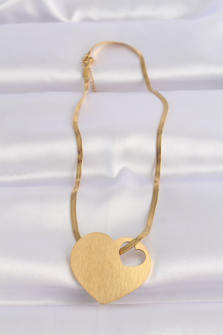 EBJ 316L Stainless Steel Italian Chain Gold Color Flat Plate Heart Necklace - Brunswick