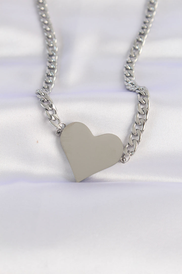 EBJ 316L Stainless Steel Chain Silver Color Flat Plate Heart Necklace - Bothell