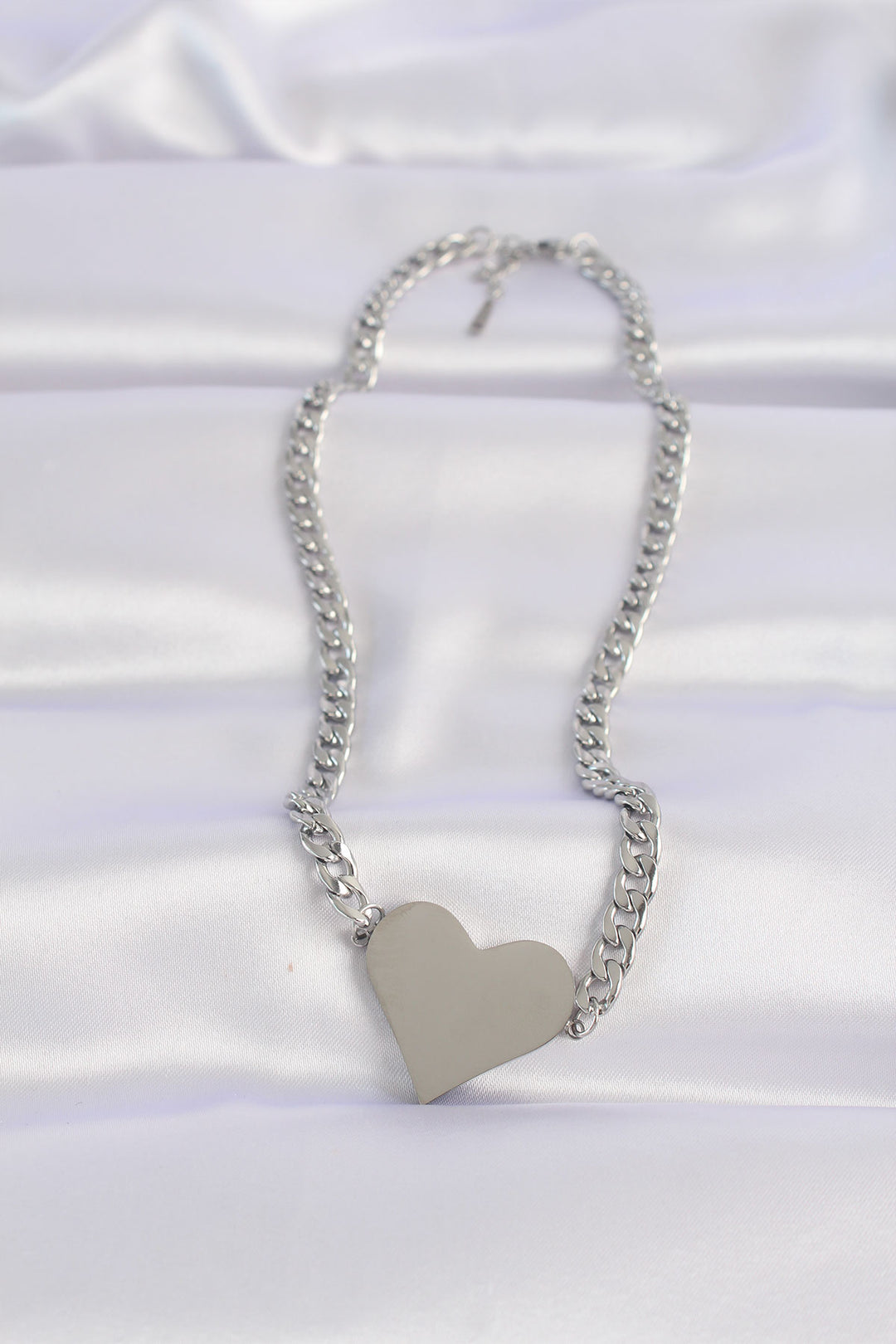 EBJ 316L Stainless Steel Chain Silver Color Flat Plate Heart Necklace - Bothell