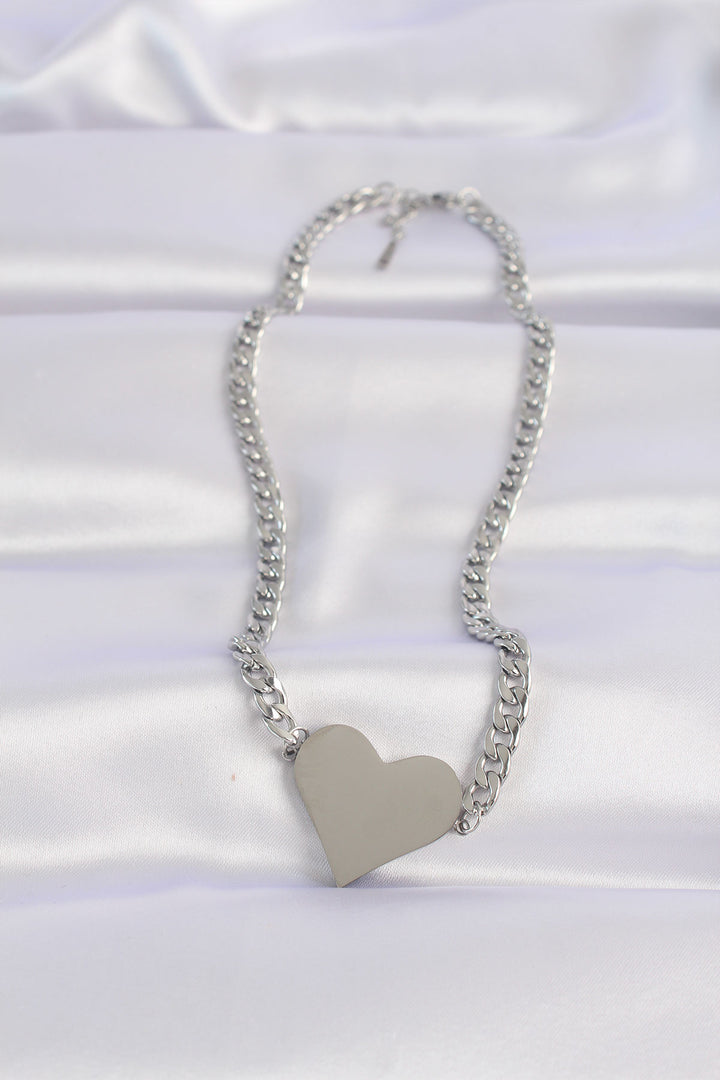 EBJ 316L Stainless Steel Chain Silver Color Flat Plate Heart Necklace - Bothell