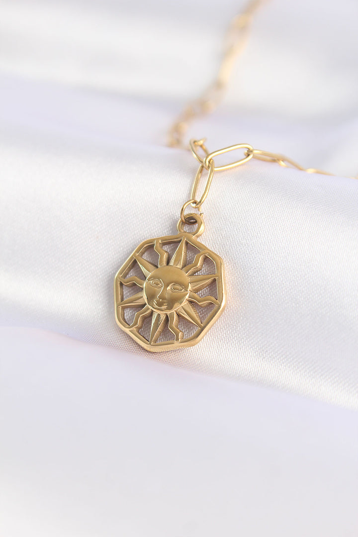EBJ 316L Steel Chain Gold Color Sun Necklace - Târgu Jiu