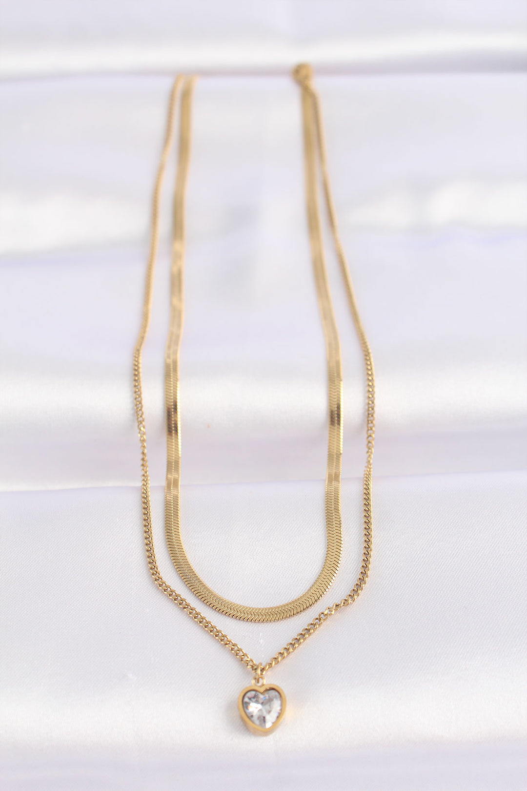 EBJ 316L Steel 2-Strand Gold Color Zircon Stone Minimal Heart Necklace - Sindelfingen
