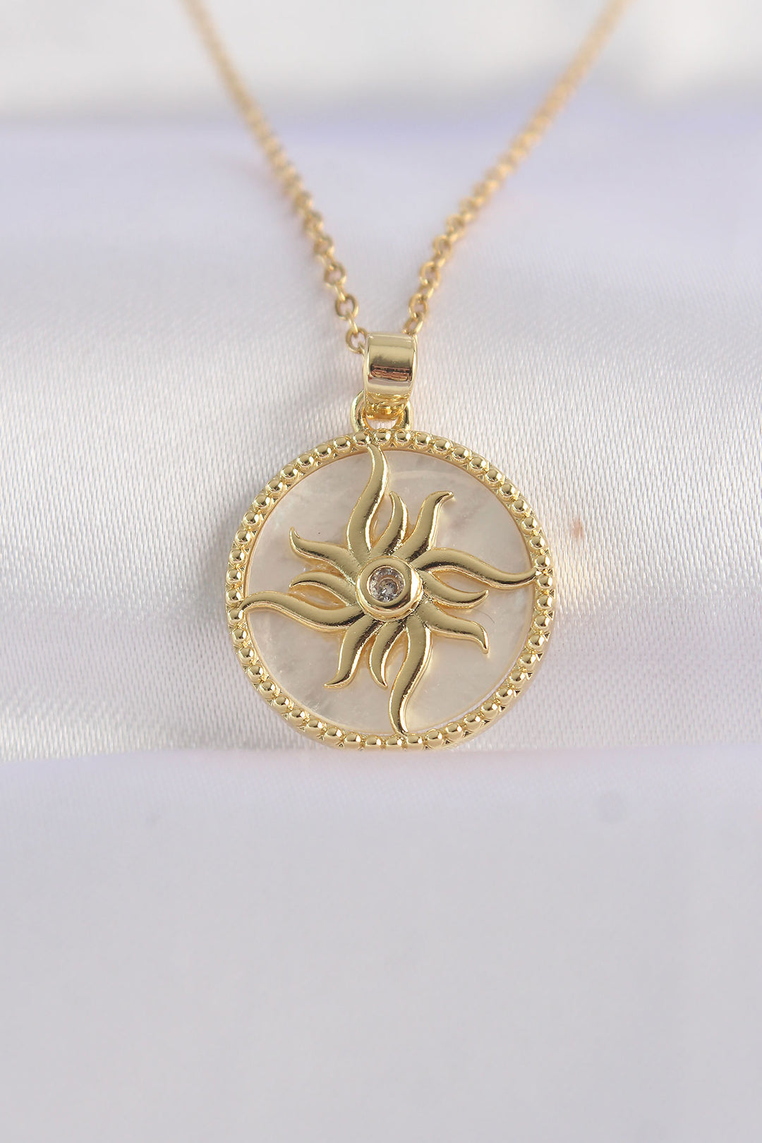 EBJ 316L Stainless Steel Chain Gold Color Zircon Stone Oval Design Sun Necklace - Coral Gables