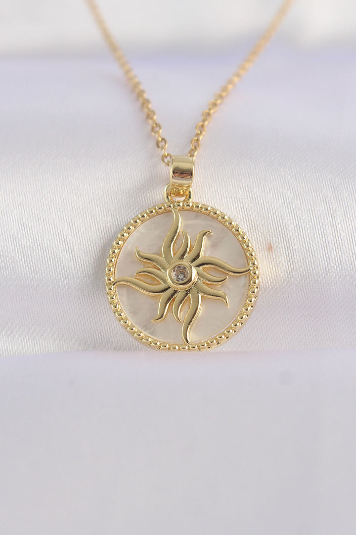EBJ 316L Stainless Steel Chain Gold Color Zircon Stone Oval Design Sun Necklace - Coral Gables