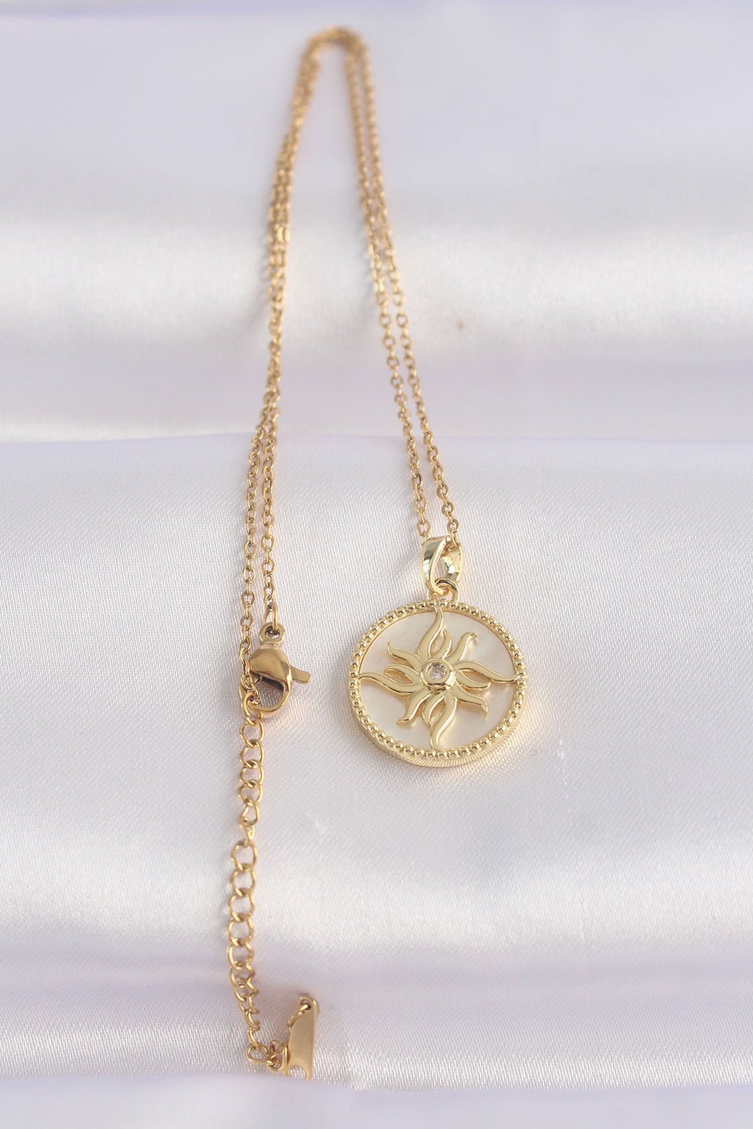 EBJ 316L Stainless Steel Chain Gold Color Zircon Stone Oval Design Sun Necklace - Coral Gables