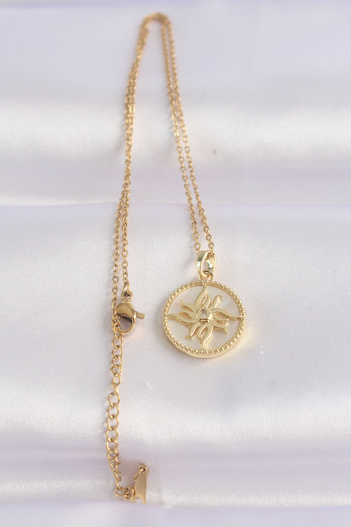 EBJ 316L Stainless Steel Chain Gold Color Zircon Stone Oval Design Sun Necklace - Coral Gables