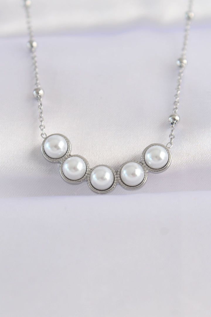 EBJ 316L Stainless Steel Chain Silver Color Sequined Pearl Necklace - Norman