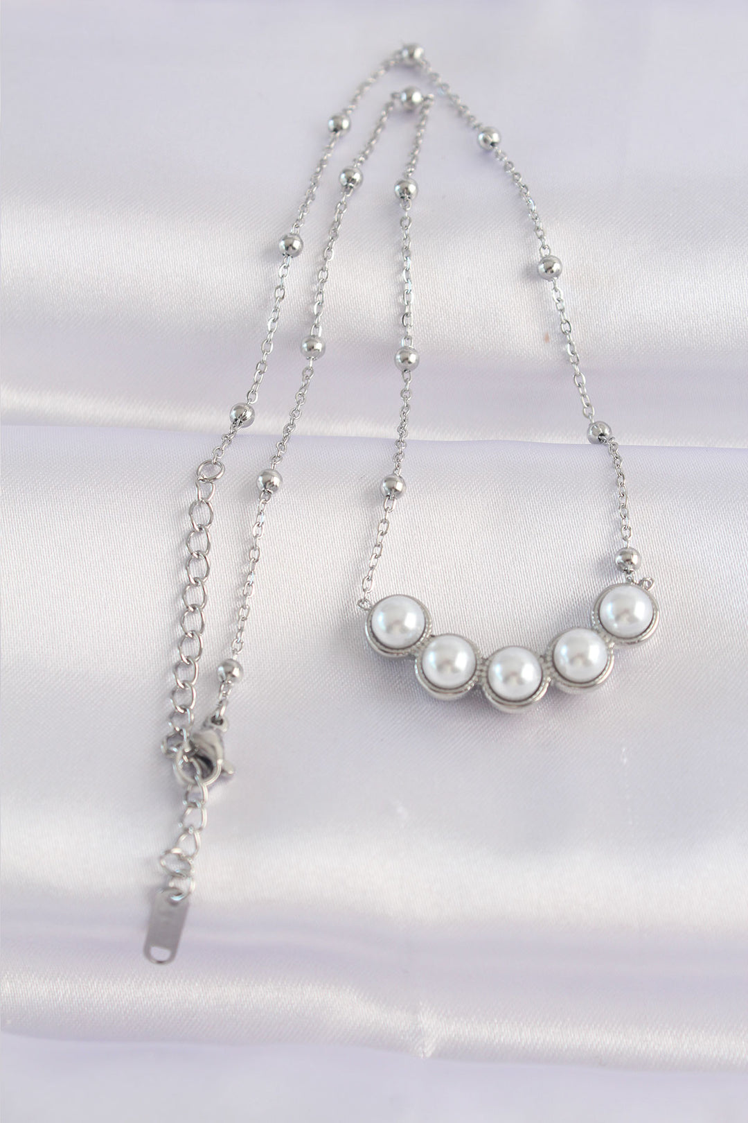 EBJ 316L Stainless Steel Chain Silver Color Sequined Pearl Necklace - Norman