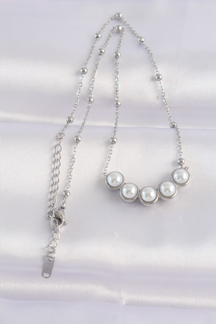 EBJ 316L Stainless Steel Chain Silver Color Sequined Pearl Necklace - Norman