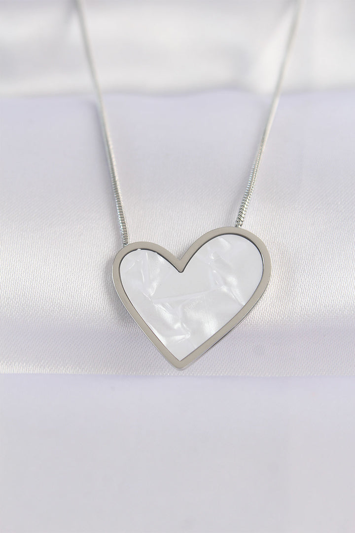 EBJ 316L Stainless Steel Chain Silver Color Marble Pattern Heart Necklace - Upper Arlington