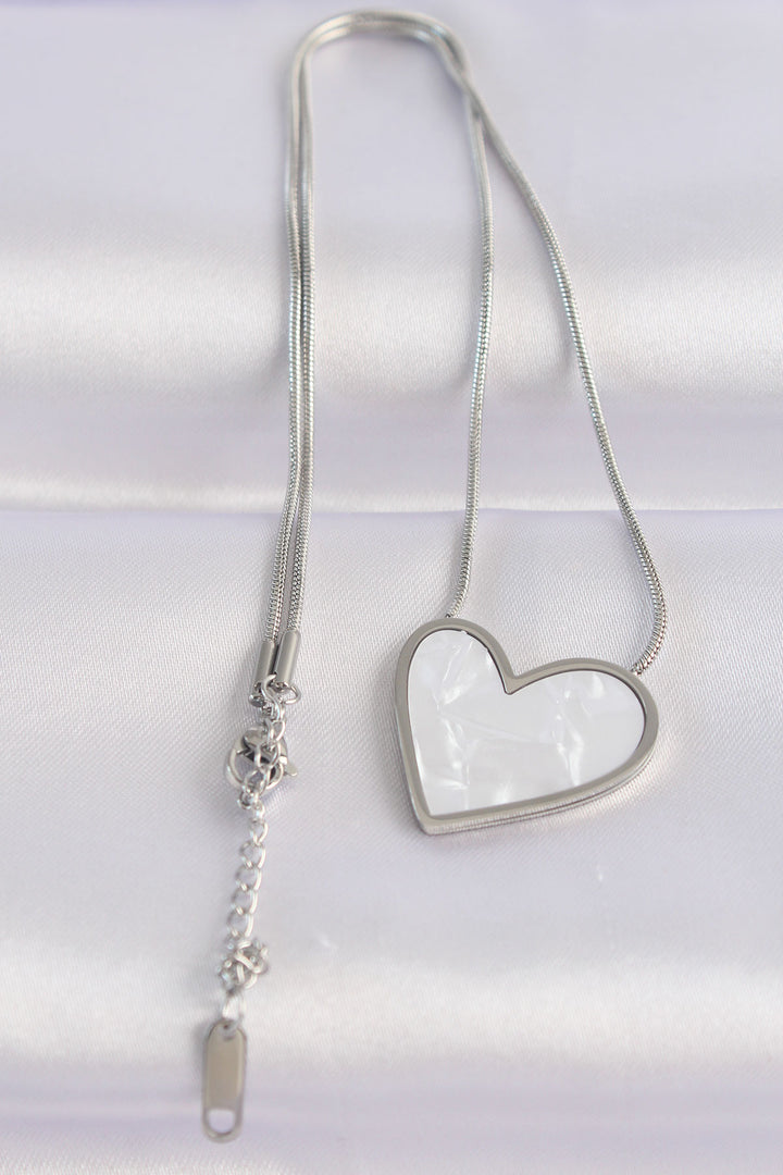 EBJ 316L Stainless Steel Chain Silver Color Marble Pattern Heart Necklace - Upper Arlington