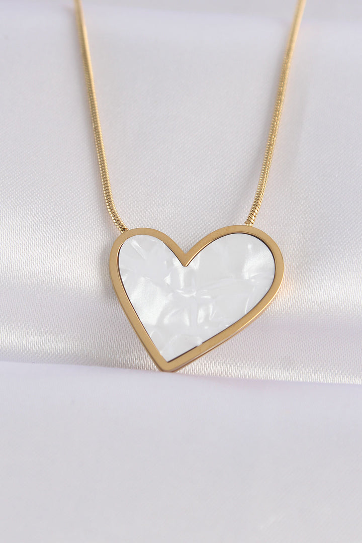 EBJ 316L Steel Chain Gold Color Marble Pattern Heart Necklace - Los Mochis