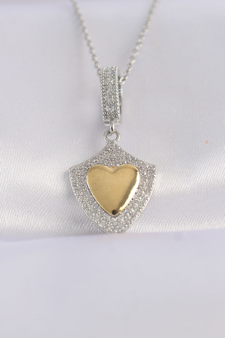EBJ 316L Stainless Steel Chain Silver Color Zircon Stone Design Gold Color Heart Necklace - Fort Worth