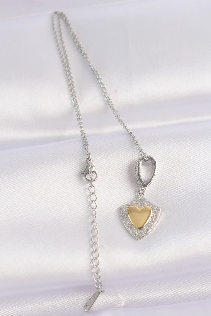 EBJ 316L Stainless Steel Chain Silver Color Zircon Stone Design Gold Color Heart Necklace - Fort Worth