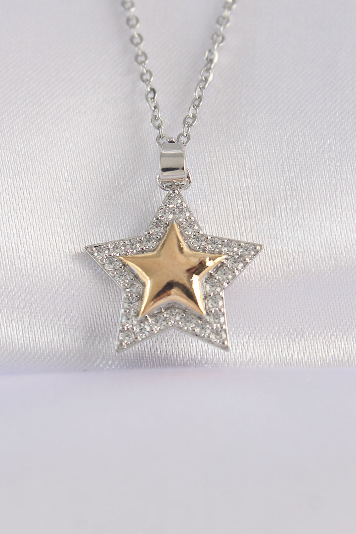 EBJ 316L Stainless Steel Chain Silver Color Zircon Stone Design Gold Color Star Necklace - Moline